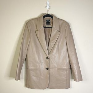 ZARA | Faux Leather Neutral Blazer Size: Large